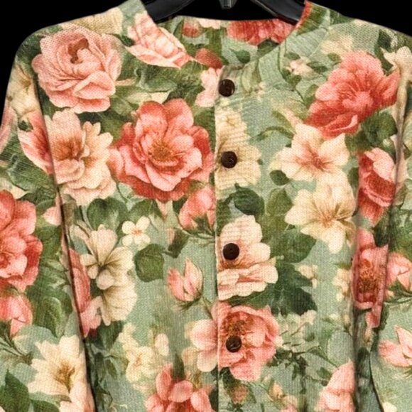 NWOT Gorgeous Pink Green Floral Print Knit Cardigan Sweater Size 3X - Picture 6 of 14
